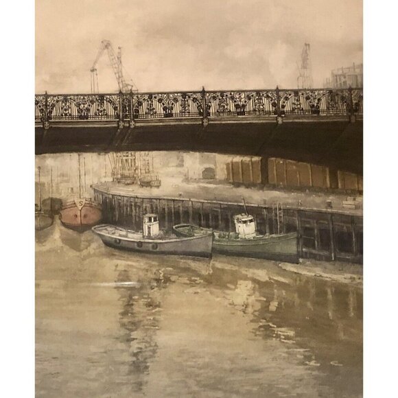 VTG 24"x20" Limited Edition Signed Numbered Art PRINT of River/Bridge by DAVID - Picture 2 of 4